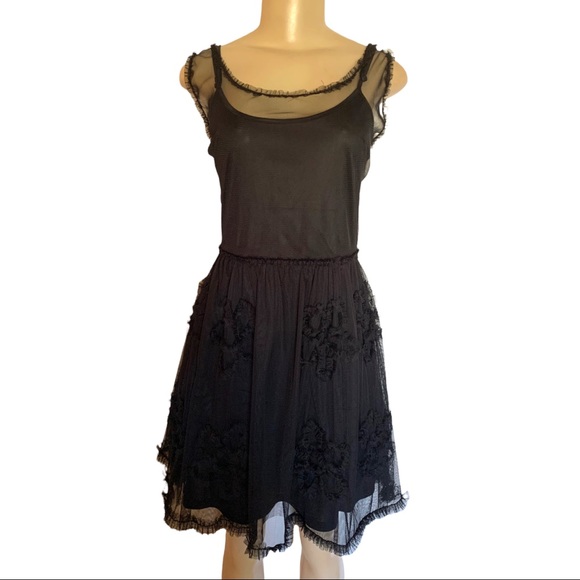 American Rag Strappy Sheer Black Flower Lace Fit & Fare Mini Chiffon Dress - Picture 4 of 11